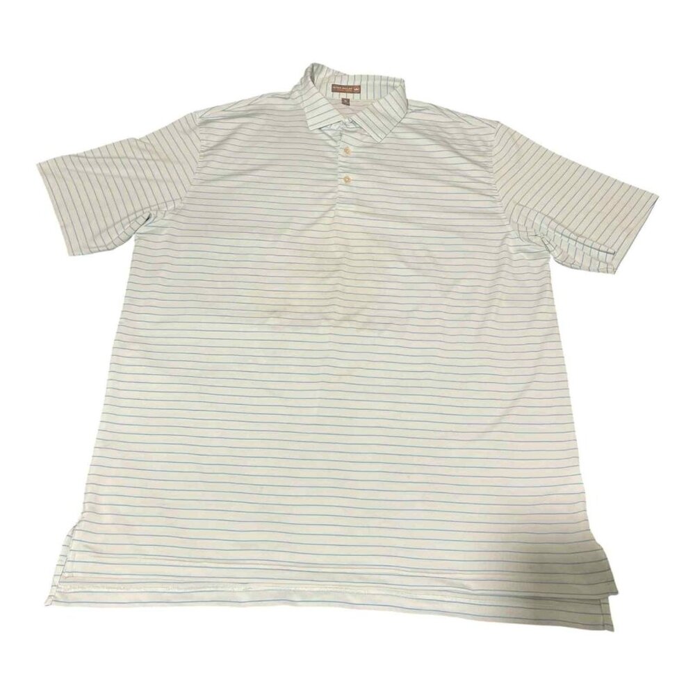 Peter Millar Polo Shirt Mens XL Blue White Stripe Summer Comfort Golf Stains